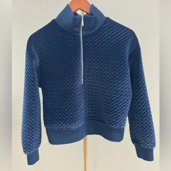 Club Monaco Quilted Velour Quarter-Zip Pullover – Navy – Size Small - Picture 1 of 8